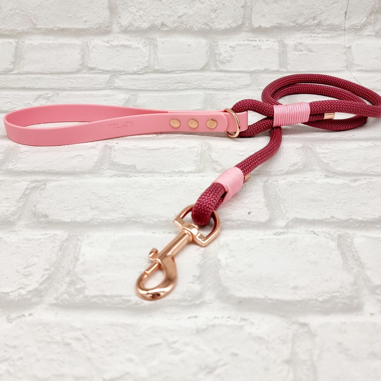 BURGUNDY & BABY PINK - Premium Rope & BioThane® Dog Collar/Lead/Set/Bundles