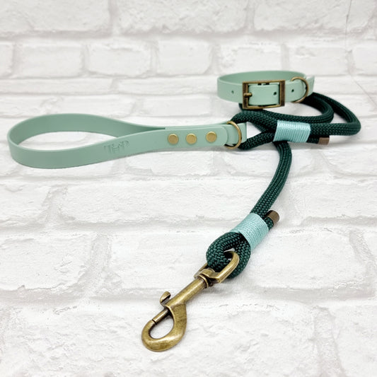 DARK GREEN & SAGE - Premium Rope & BioThane® Dog Collar/Lead/Set/Bundles