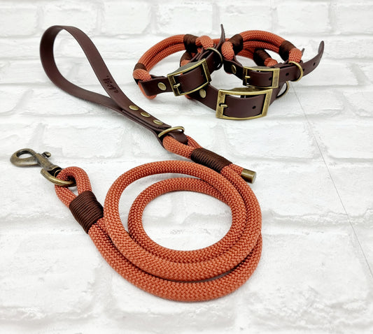 RUST & DARK BROWN - Premium Rope & BioThane® Dog Collar/Lead/Set/Bundles