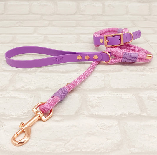 BABY PINK & AMETHYST - Premium Rope & BioThane® Dog Collar/Lead/Set/Bundles