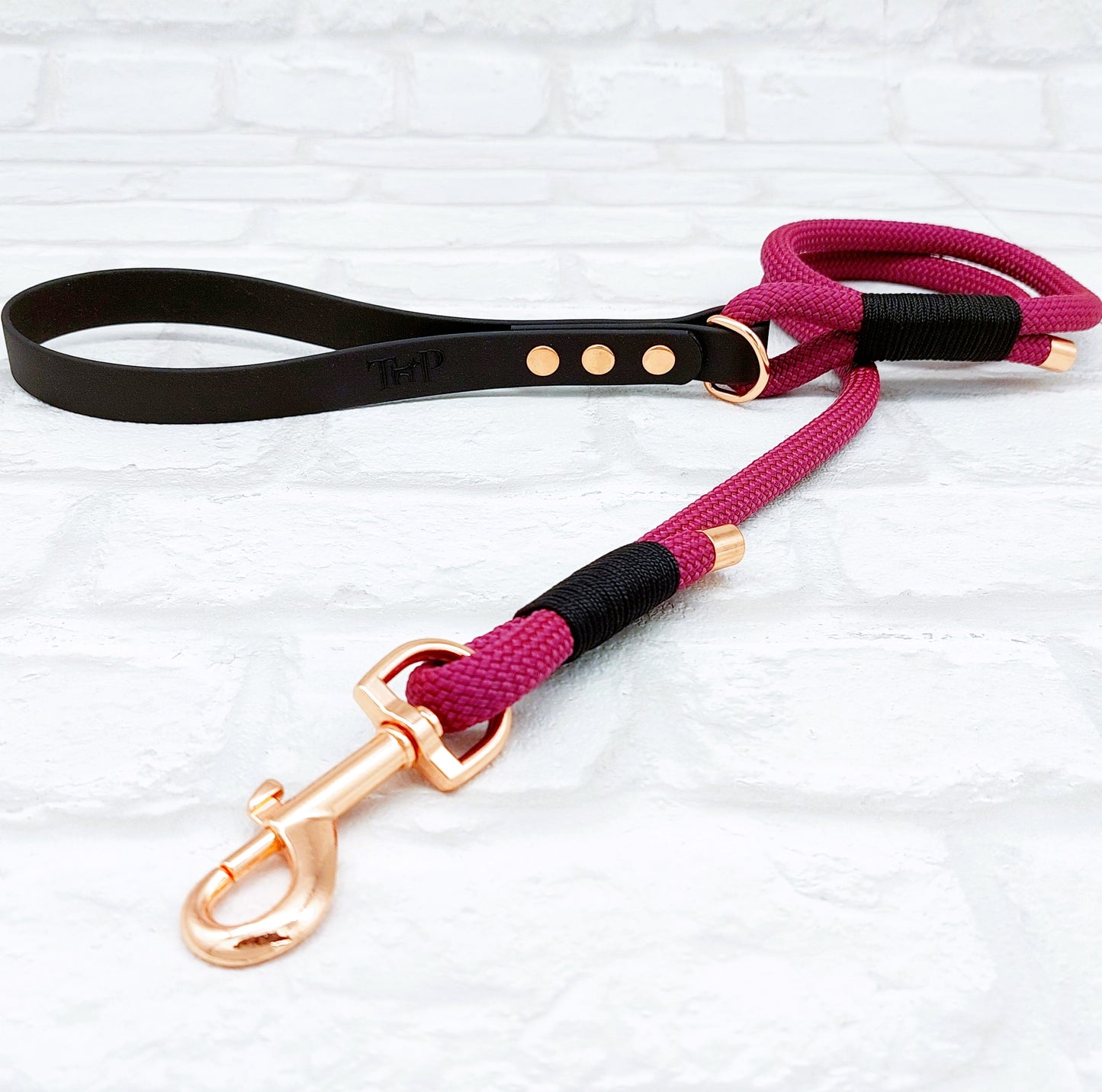 BURGUNDY & BLACK - Premium Rope & BioThane® Dog Collar/Lead/Set/Bundles