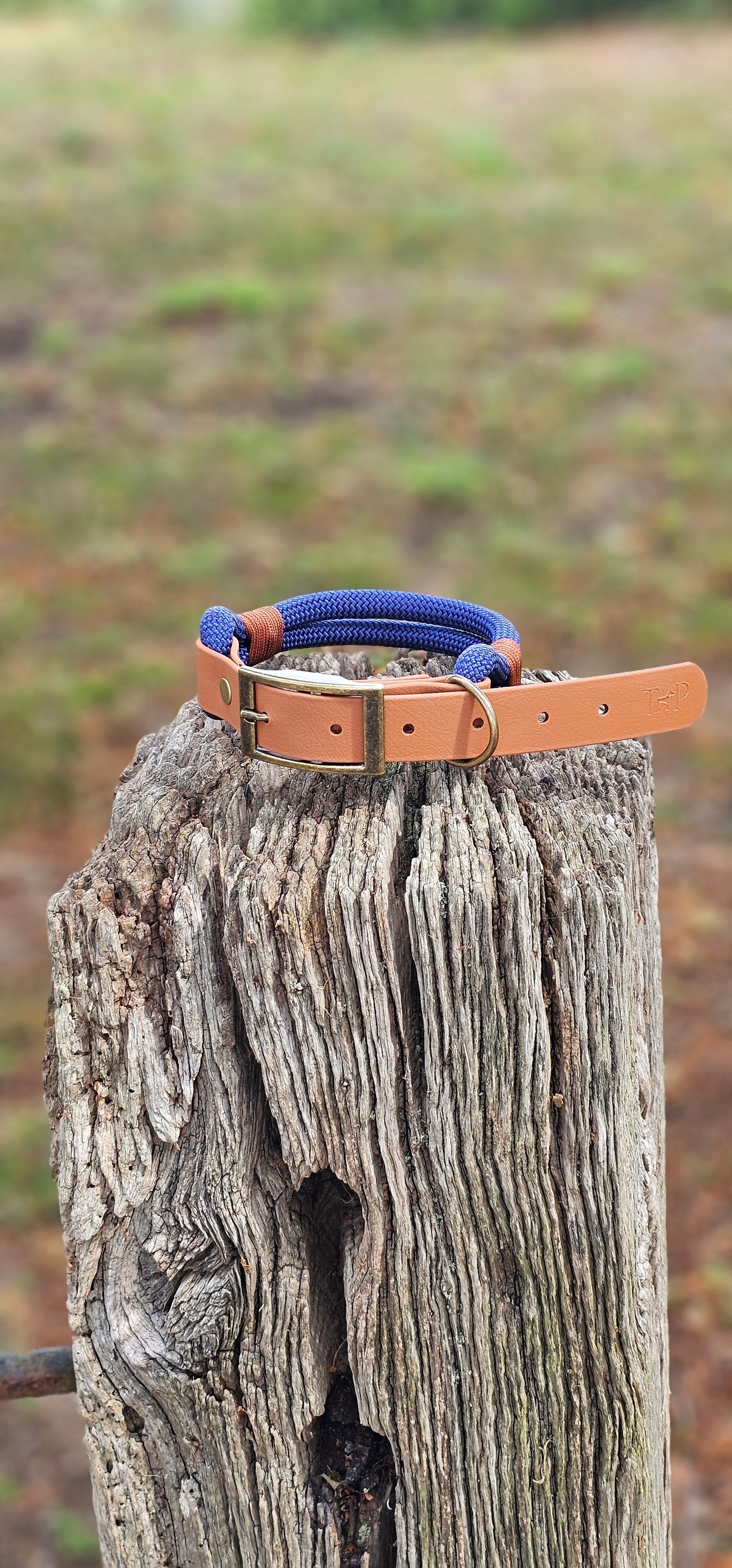 NAVY & LIGHT BROWN - Premium Rope & BioThane® Dog Collar/Lead/Set/Bundles