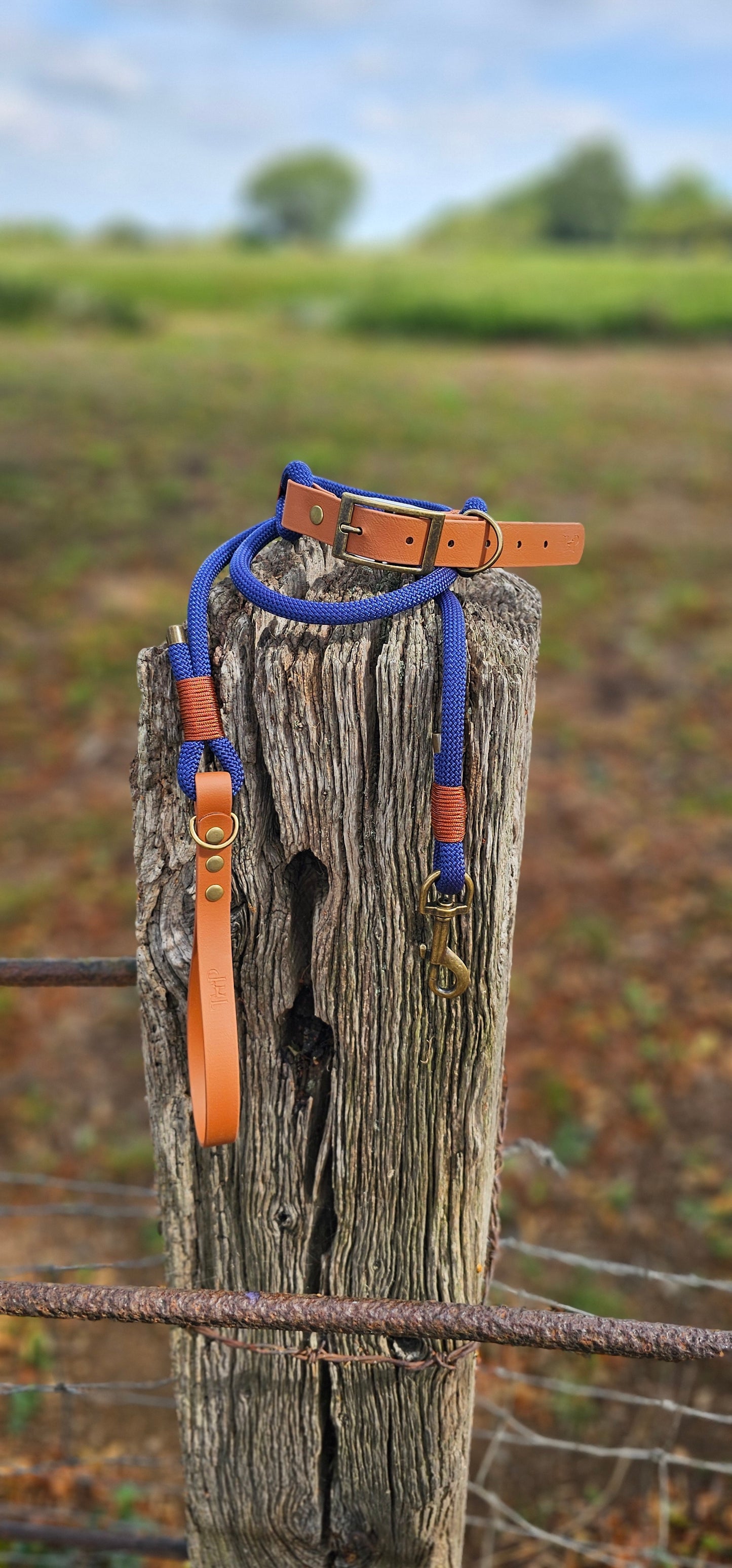 NAVY & LIGHT BROWN - Premium Rope & BioThane® Dog Collar/Lead/Set/Bundles